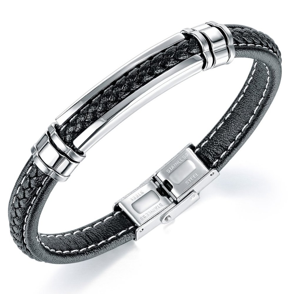 Mens Bracelet Braided Leathers Titanium FREE SHIPPING !